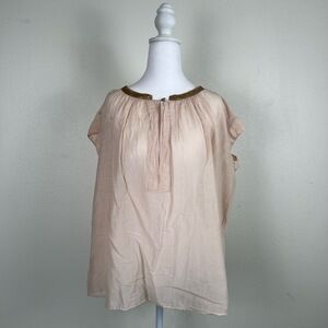 Giada Forte Blouse Womens‎ Size Small Peach Boxy Pleated Sheer Airy Coastal Luxe